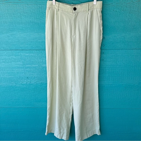 ZARA Celery Green High Waist Full Length wide legs TROUSERS Size Medium - Picture 5 of 8